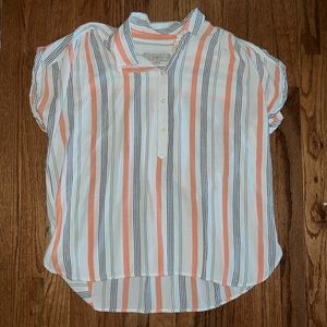 Ann Taylor LOFT Striped Polo Collared Short Sleeve Blouse Women’s Petite Large